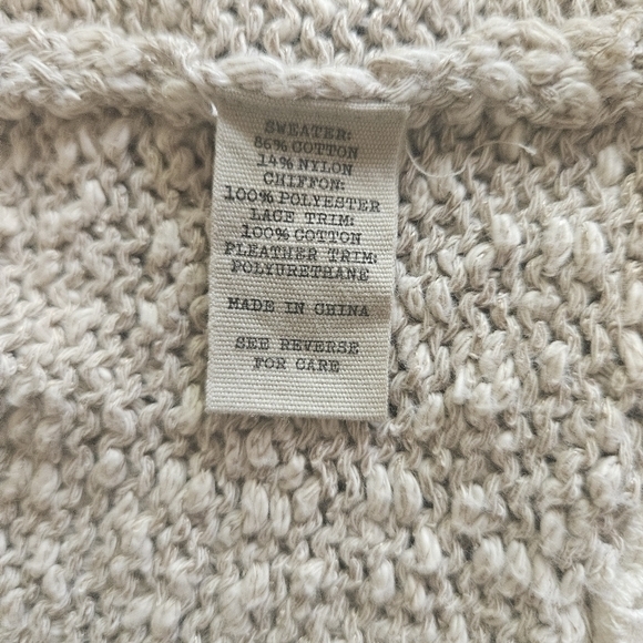 BKE Asymmetrical zip up sweater vest crochet hem Aztec chiffon layover leather L - Picture 10 of 13